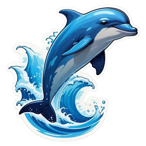 A dolphin sticker is on a black background.