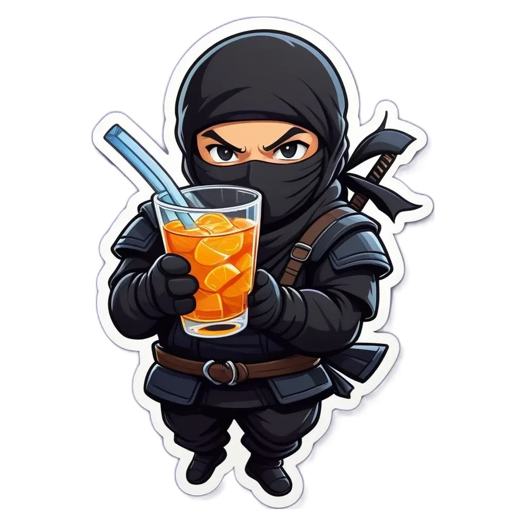 A cartoon black character drinking juice with a straw.