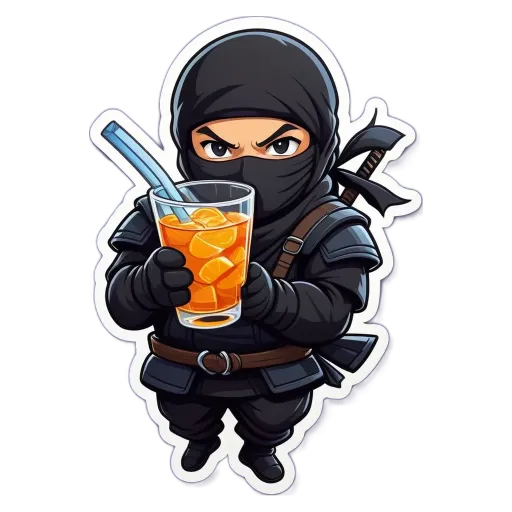 A cartoon black character drinking juice with a straw.
