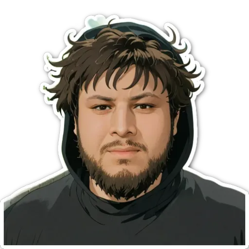 A man with a beard and a hooded sweatshirt.