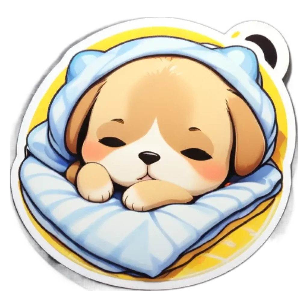 A cute dog sticker with a blanket over its head.