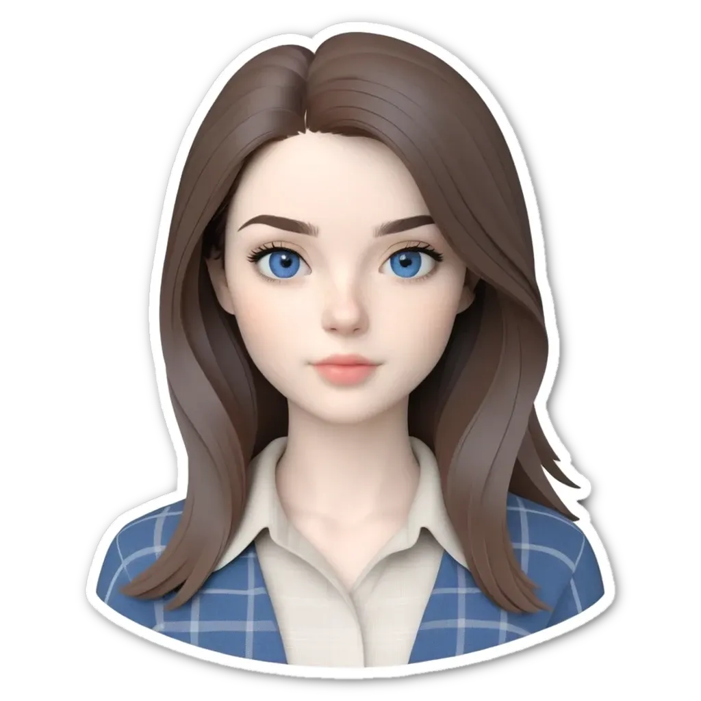 A girl with blue eyes and a blue collar is sticker'd.