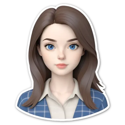 A girl with blue eyes and a blue collar is sticker'd.