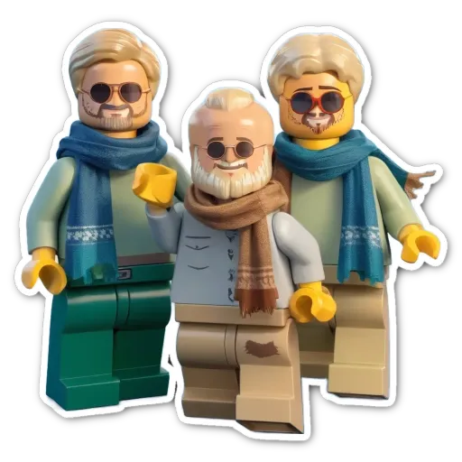 Three legos are posing for a picture, with one on the left, one in the center and one on the right.