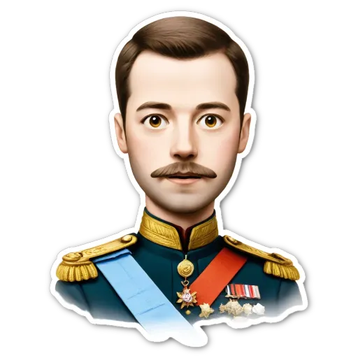A sticker of a man with a mustache and military uniform.
