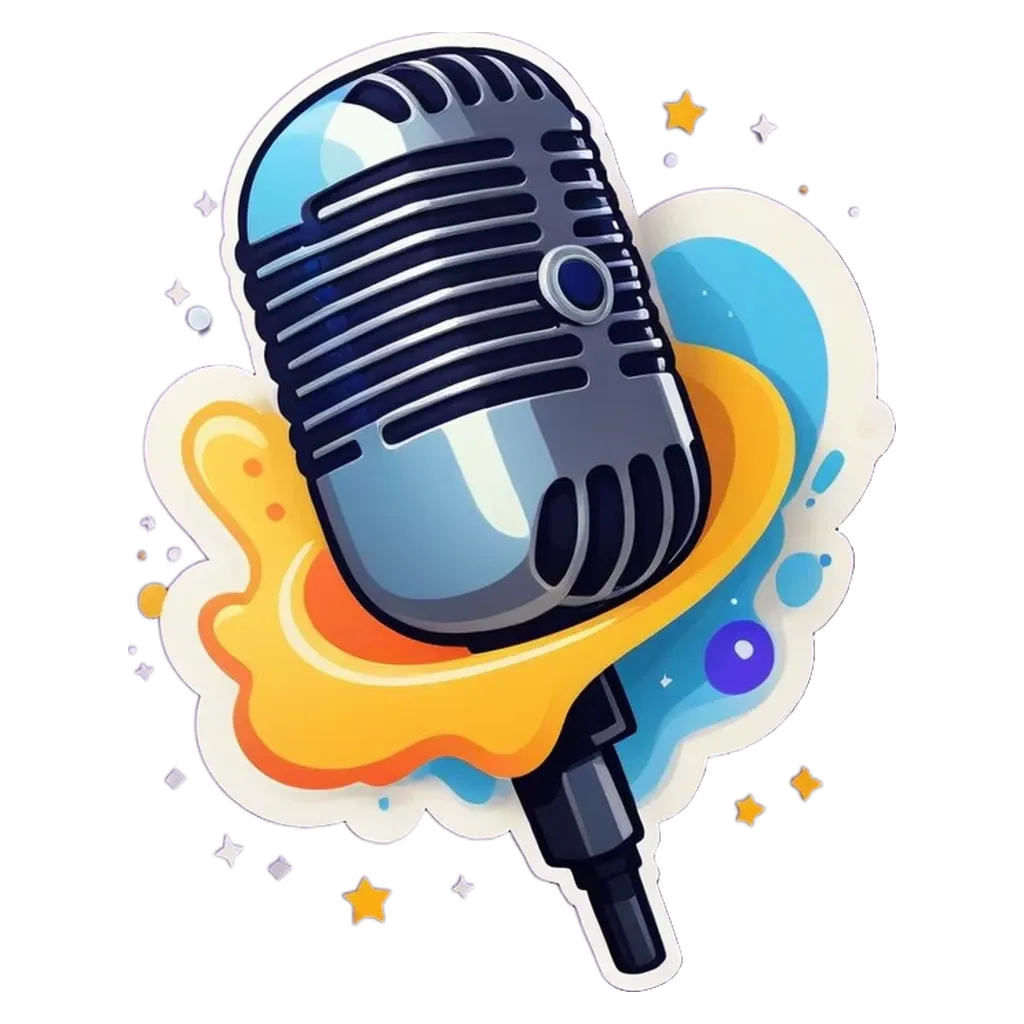 A microphone is drawn on a black background with a star in the center.