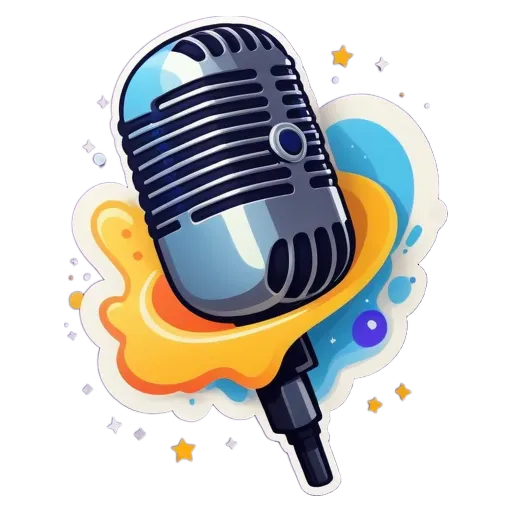 A microphone is drawn on a black background with a star in the center.