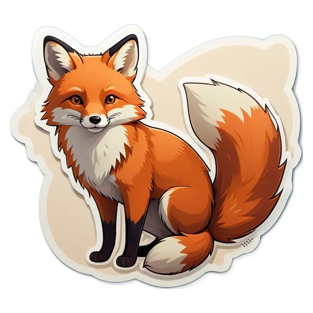 A cartoon image of a fox with a sticker on it.