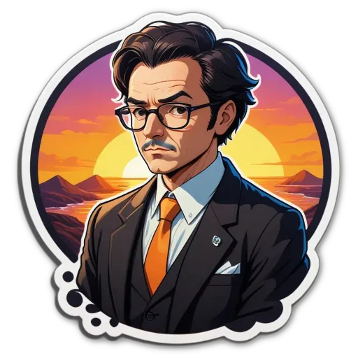 A man wearing a suit and tie at sunset.