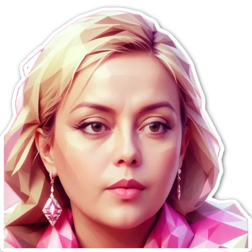 A pink and white sticker of a woman.