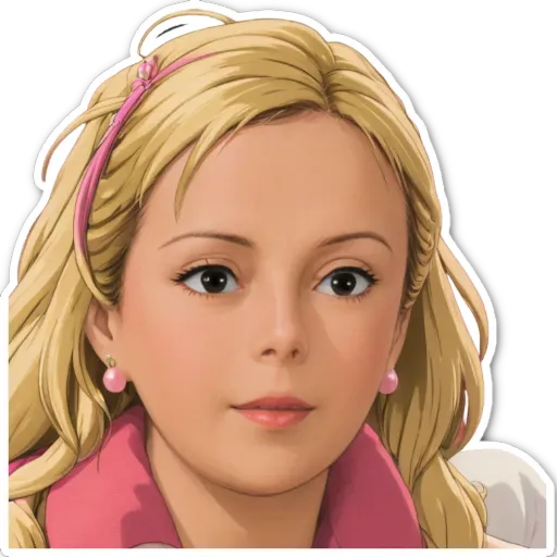 A girl with a pink headband and a white background.