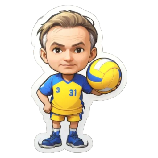A boy is wearing a number 31 shirt and he is holding a volleyball.