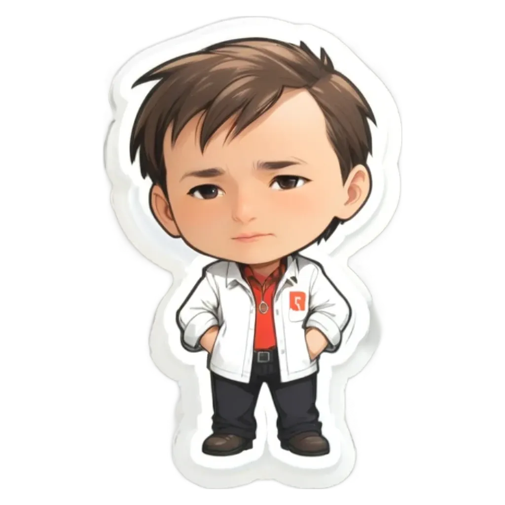 A cartoon image of a man wearing a lab coat with a red pocket on the left side of his body.