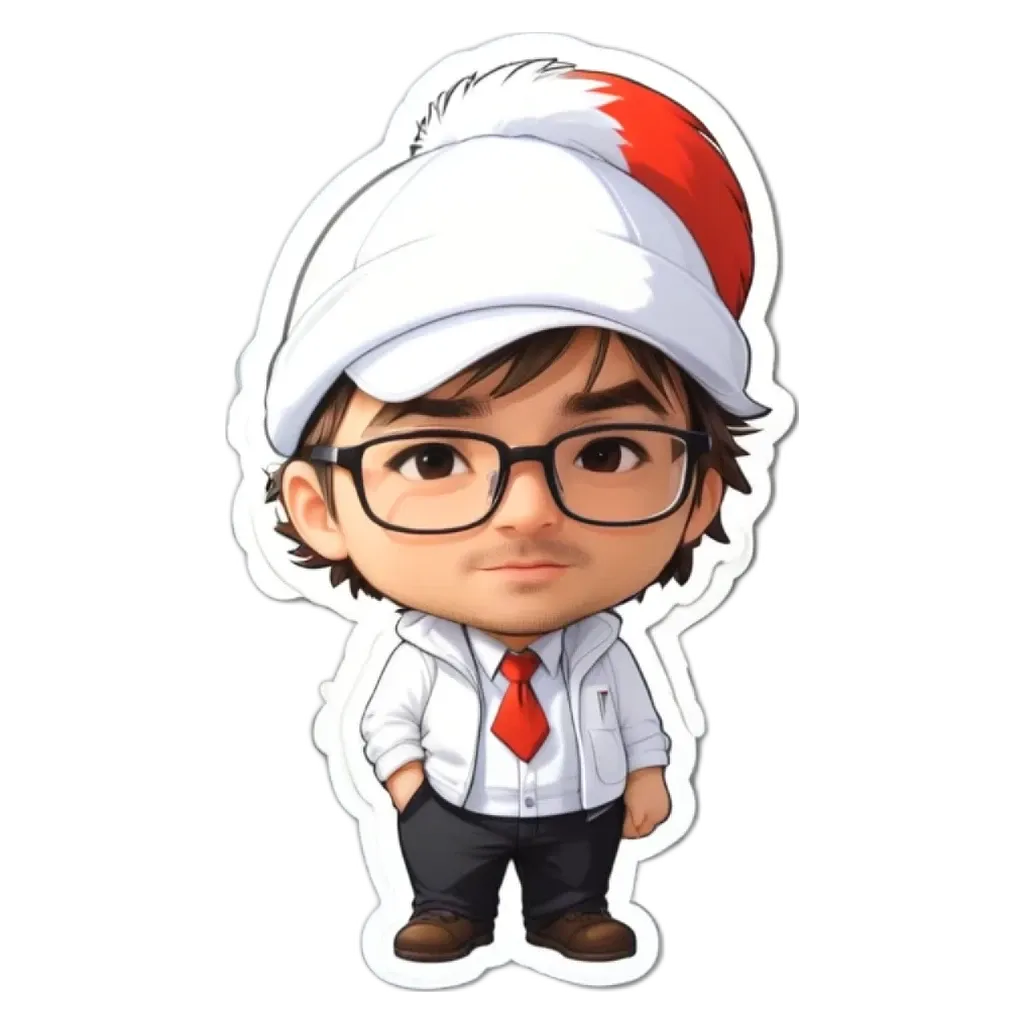 A boy wearing a white hat and a red tie that is also wearing glasses.