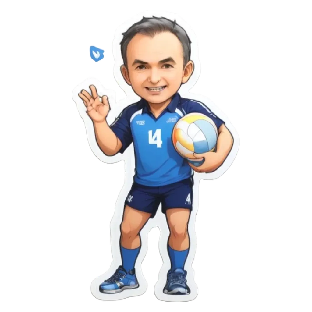 A blue character holding a ball with a number 4 on the front.