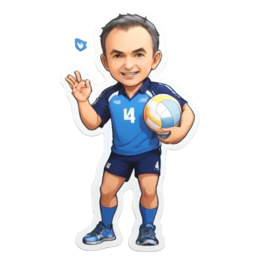A blue character holding a ball with a number 4 on the front.