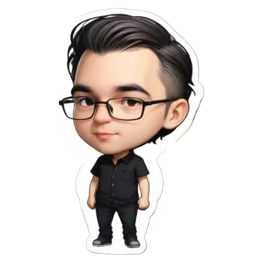 A boy wearing glasses is standing in front of a white background.