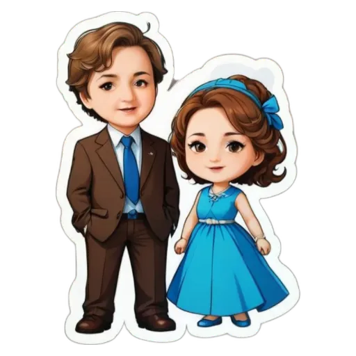 A boy and girl stickers are on a black and white background.