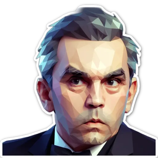 A man's face is made up of geometric shapes and he is wearing a suit.