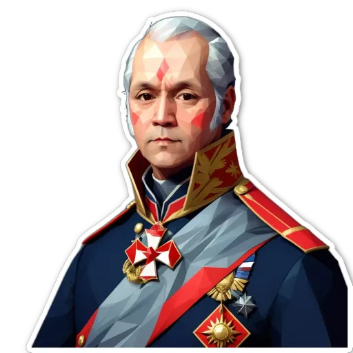 A man with a red cross and other symbols on his clothing.