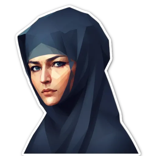 A woman wearing a head scarf and wearing blue makeup.