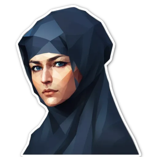 A woman wearing a head scarf and wearing blue eyes.
