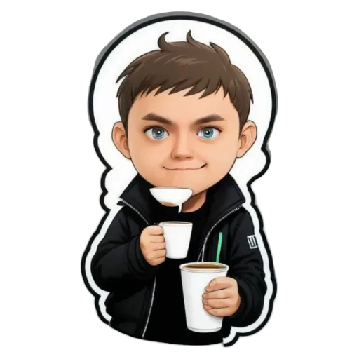 A boy drinking from a cup with a Starbucks coffee logo.
