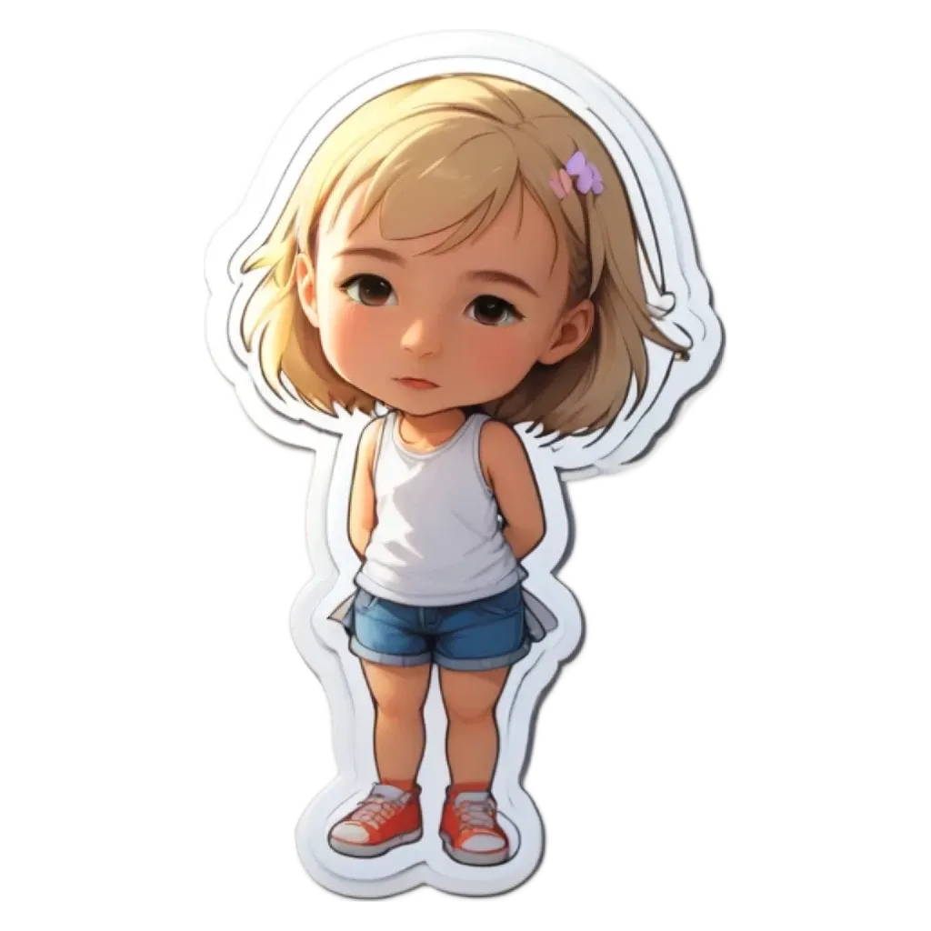 A girl with a sticker on her that is not perfect.
