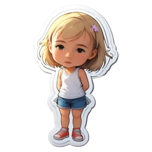 A girl with a sticker on her that is not perfect.