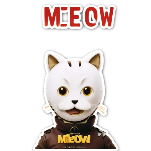a meow that is on a black background.