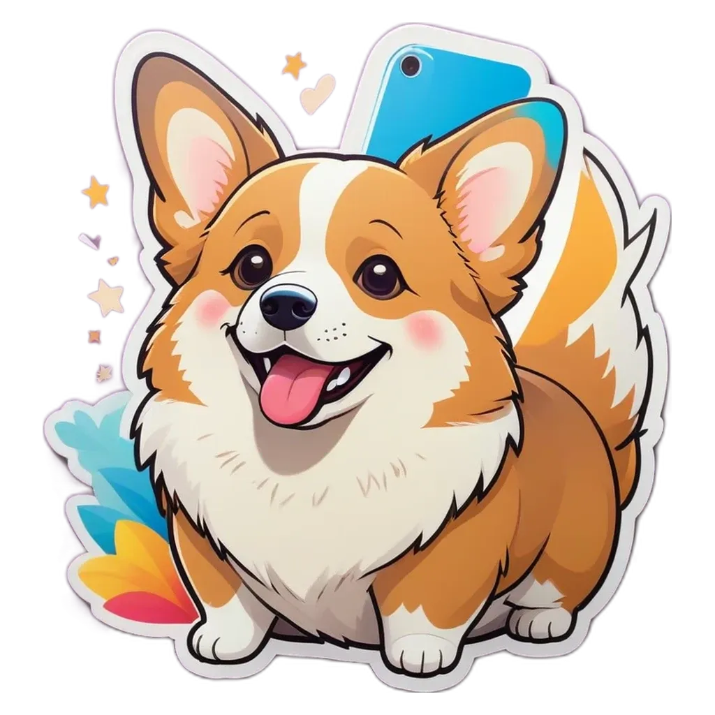 A cartoon dog with a phone in its mouth.