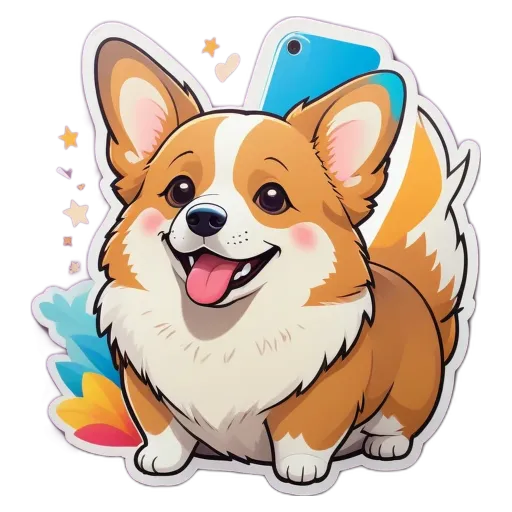 A cartoon dog with a phone in its mouth.