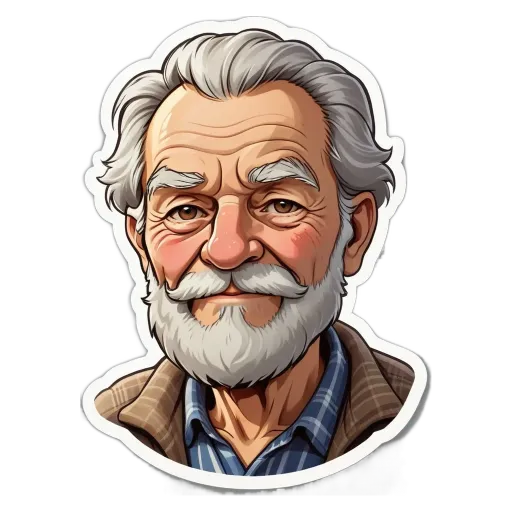 An old man with a beard and mustache is depicted as a cartoon.