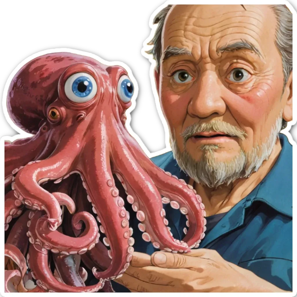 A man holding an octopus is showing it to someone.