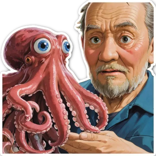 A man holding an octopus is showing it to someone.