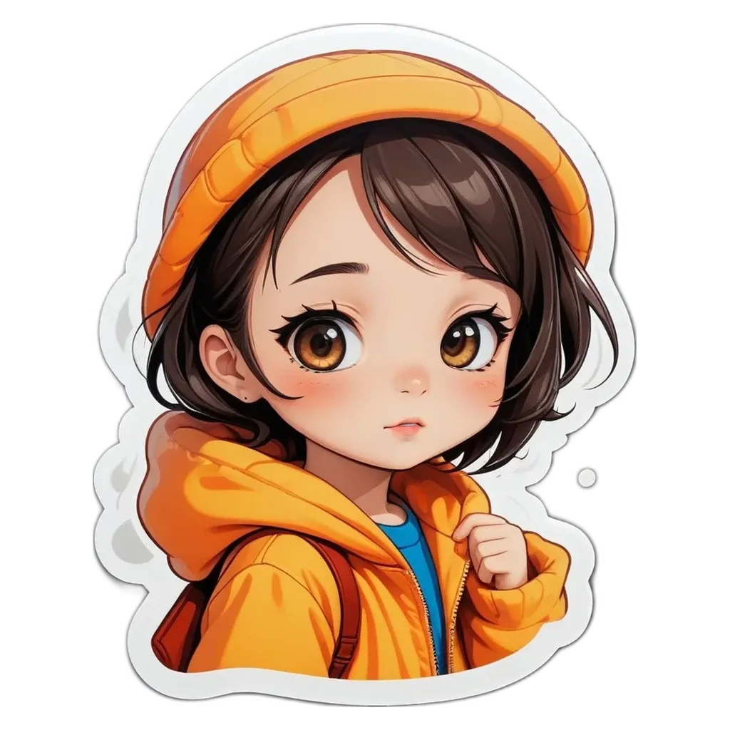 A girl wearing a yellow jacket is looking down.