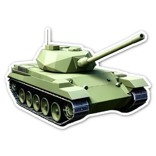 A green sticker of a tank that says'this is a tank'.