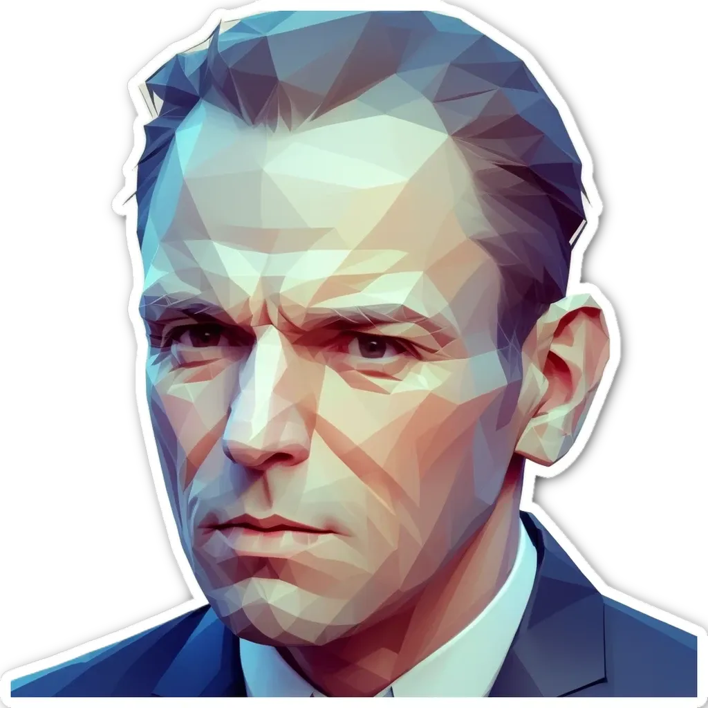 A man's face is made up of many triangular pieces that form a picture.