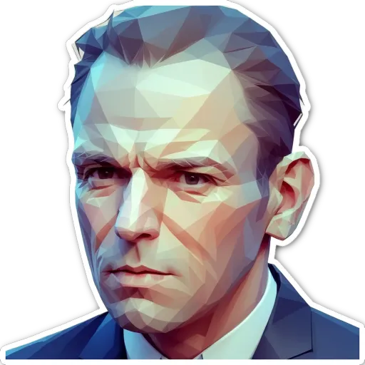 A man's face is made up of many triangular pieces that form a picture.