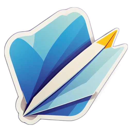 A blue and white paper airplane on a black background.