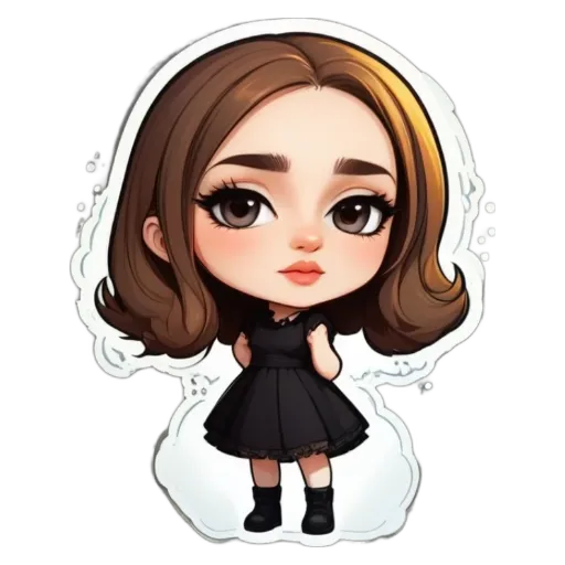 A cartoon girl wearing a black dress.