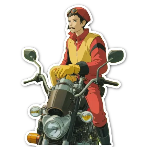 A sticker of a man on a motorcycle.