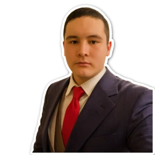 A man wearing a suit and red tie.