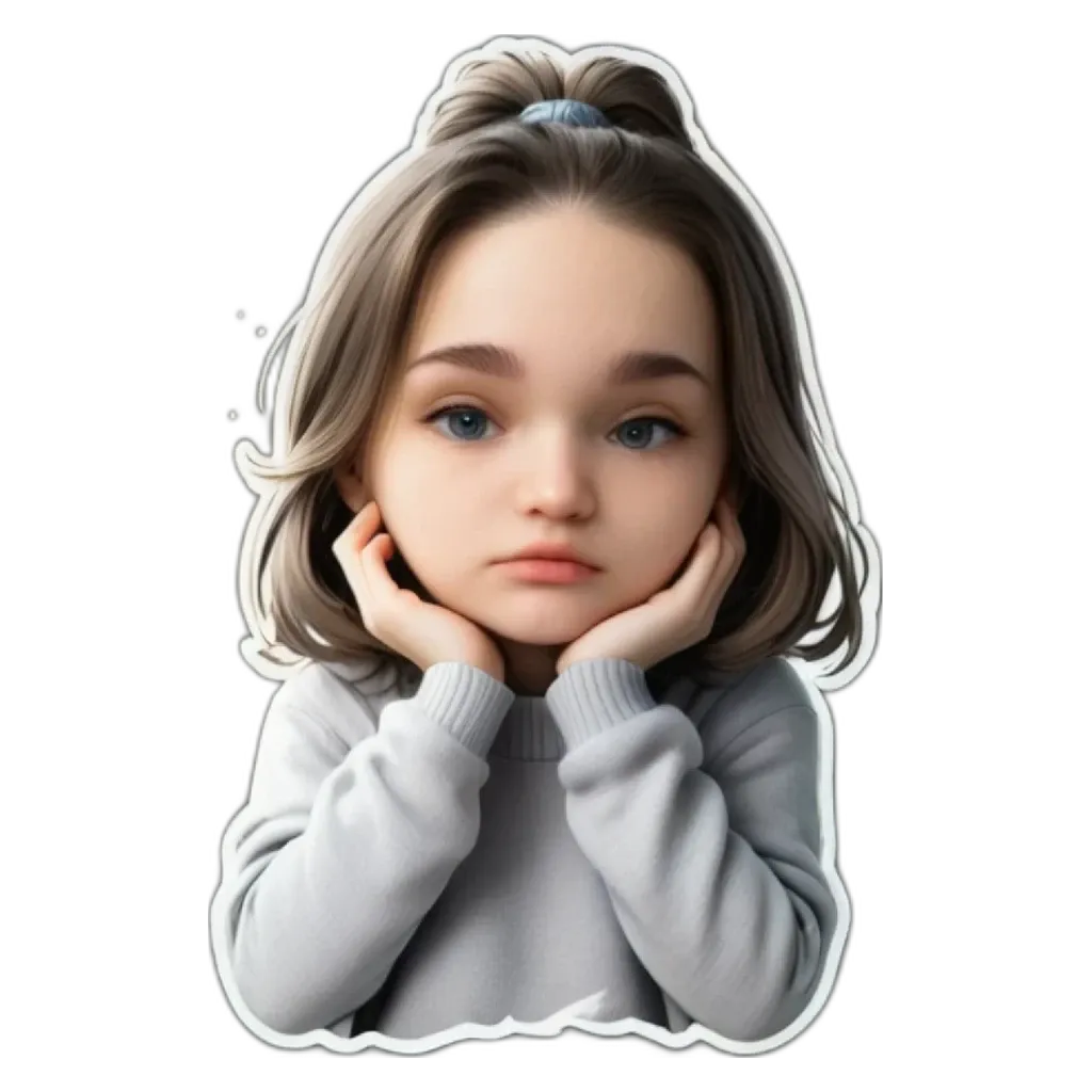 A girl with a frown on her face.