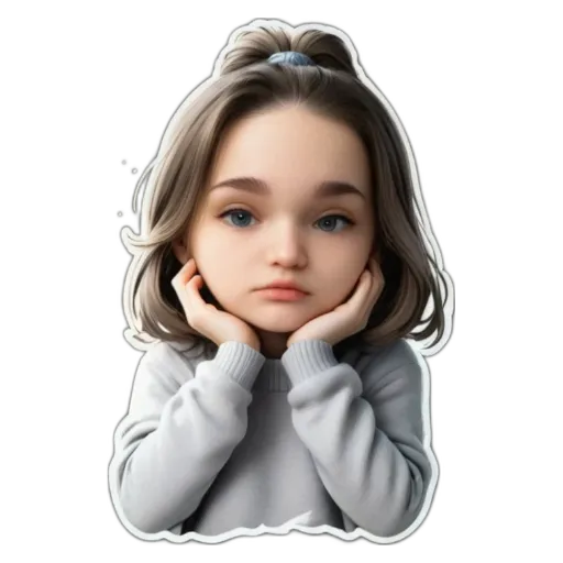 A girl with a frown on her face.