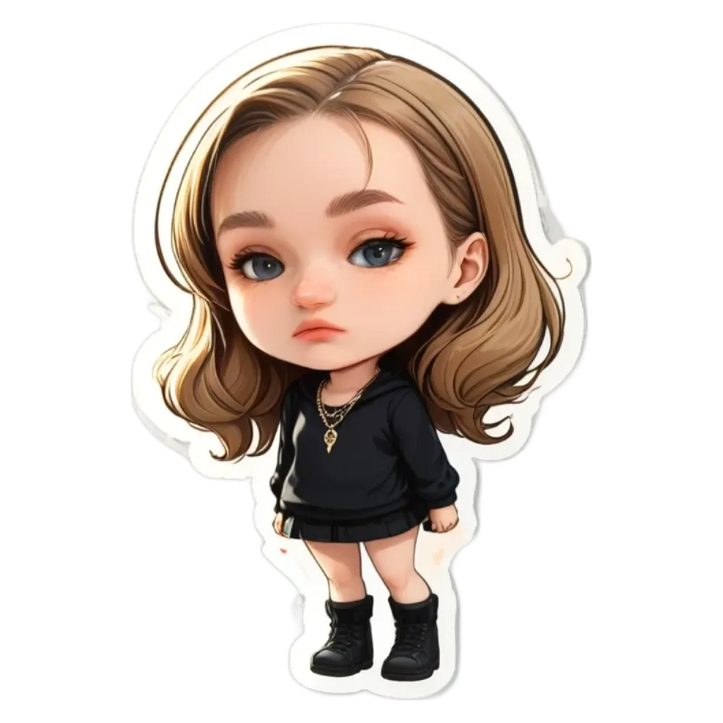 A girl with a black sweater and black boots.