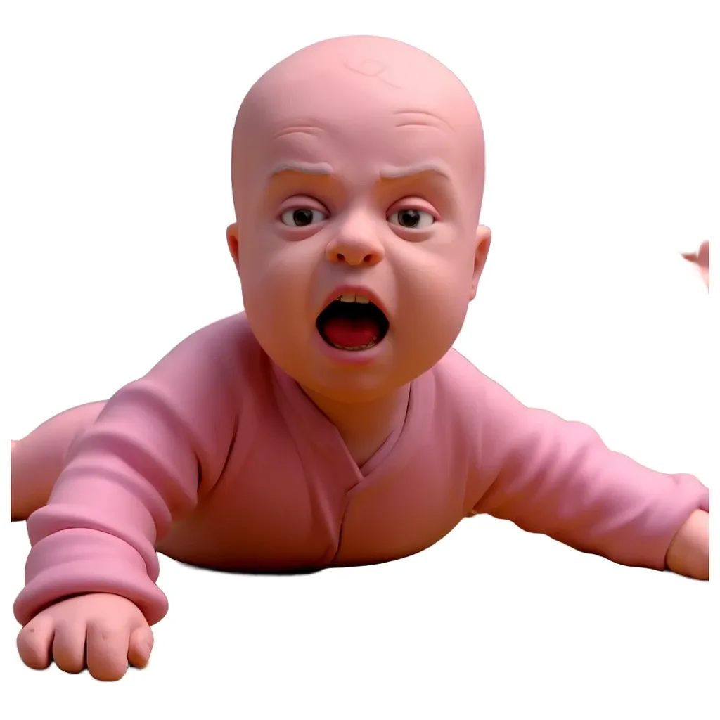 A sticker of a baby that is crawling on the ground.