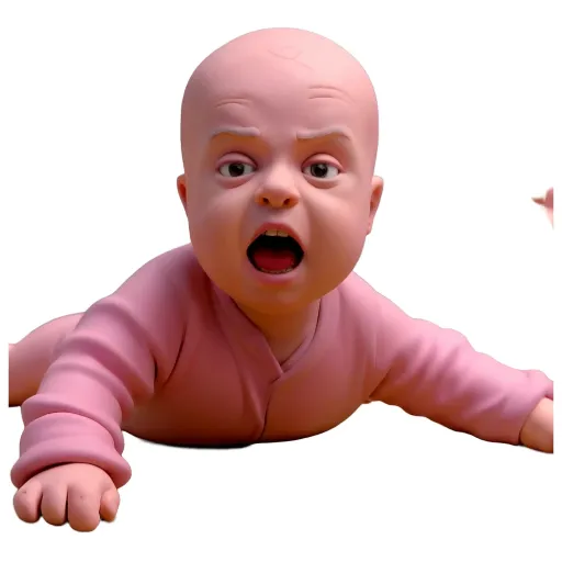 A sticker of a baby that is crawling on the ground.