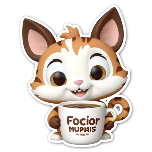 A coffee mug with a cat holding it and the words Focor Murphy on it.