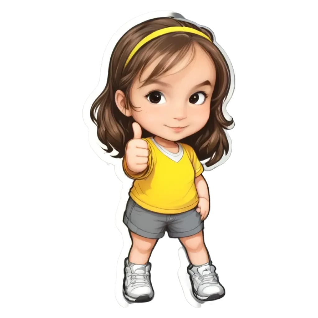 A girl giving a thumbs up is shown on a sticker.